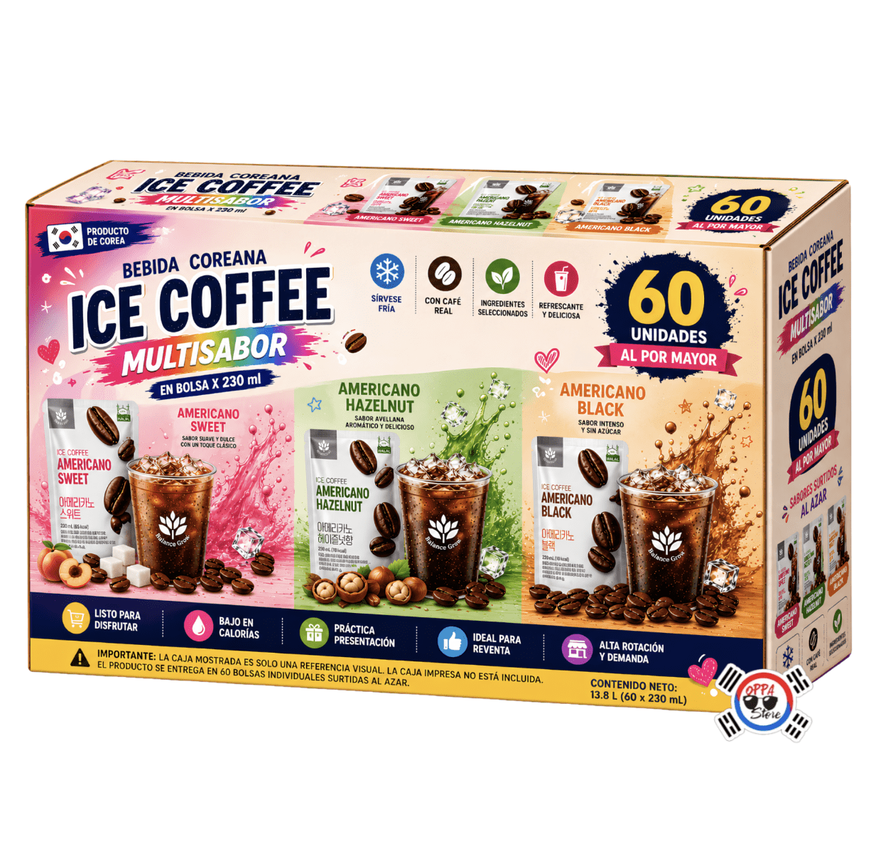Bebida Coreana Cafe en Bolsa Multisabor x 230 ml – Caja Surtida x 60 Und | Precio al por Mayor