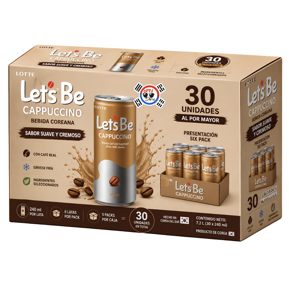Café Coreano Let’s Be Cappuccino de 240 ml x 30 Und | Precio al por Mayor